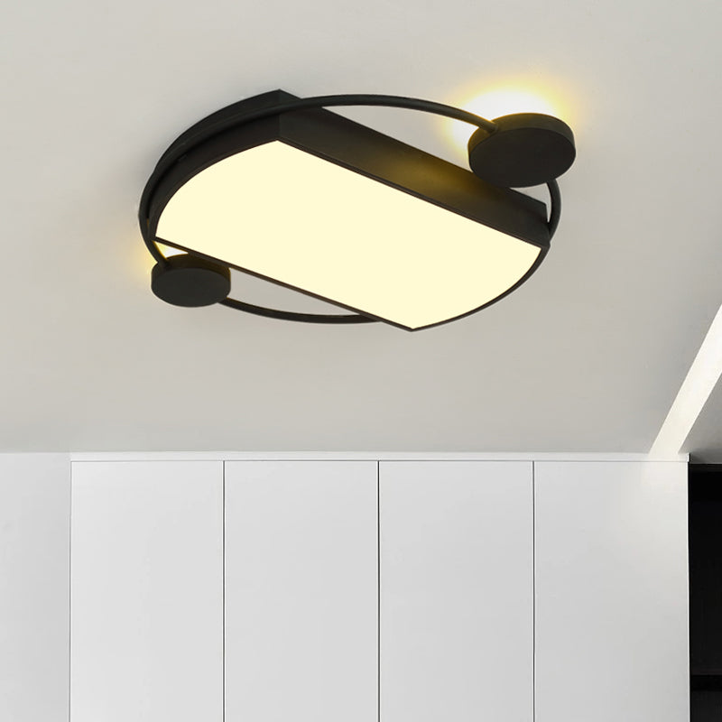 Modernist Metal Flushmount LED Ceiling Fixture - Ring and Rectangle Design, 16"/19.5" Wide, Black