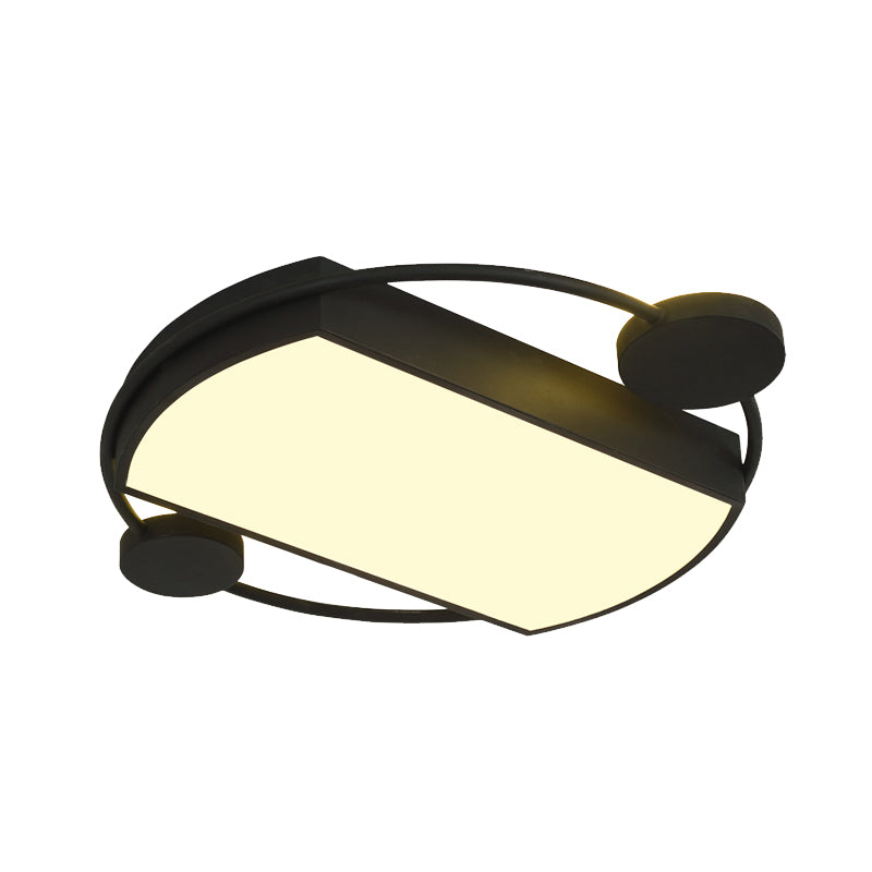 Modernist Metal Flushmount LED Ceiling Fixture - Ring and Rectangle Design, 16"/19.5" Wide, Black
