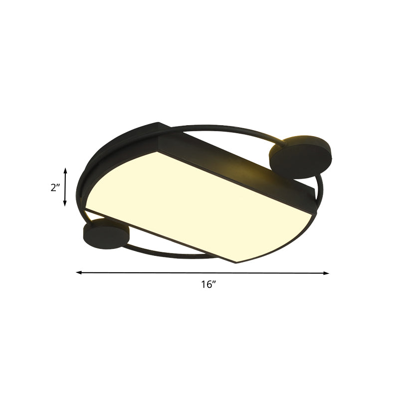 Modernist Metal Flushmount LED Ceiling Fixture - Ring and Rectangle Design, 16"/19.5" Wide, Black