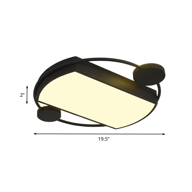 Modernist Metal Flushmount LED Ceiling Fixture - Ring and Rectangle Design, 16"/19.5" Wide, Black
