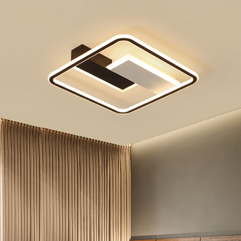 Modern Square Acrylic Flush Mount LED Ceiling Light for Bedroom, 18"/24.5" Width - Sleek Black and White Design