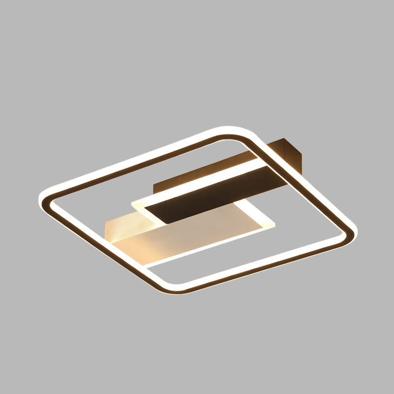 Modern Square Acrylic Flush Mount LED Ceiling Light for Bedroom, 18"/24.5" Width - Sleek Black and White Design