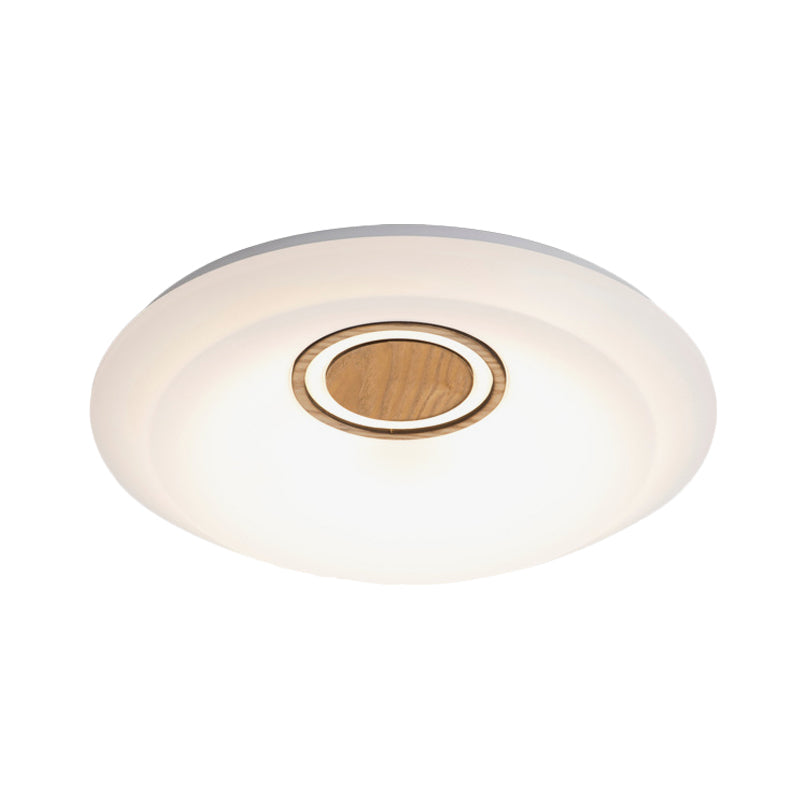 Modern LED Acrylic Flush Lighting Fixture - White Round Ceiling Mount with Warm/White Light & Wood Detail