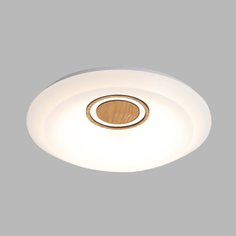 Modern LED Acrylic Flush Lighting Fixture - White Round Ceiling Mount with Warm/White Light & Wood Detail
