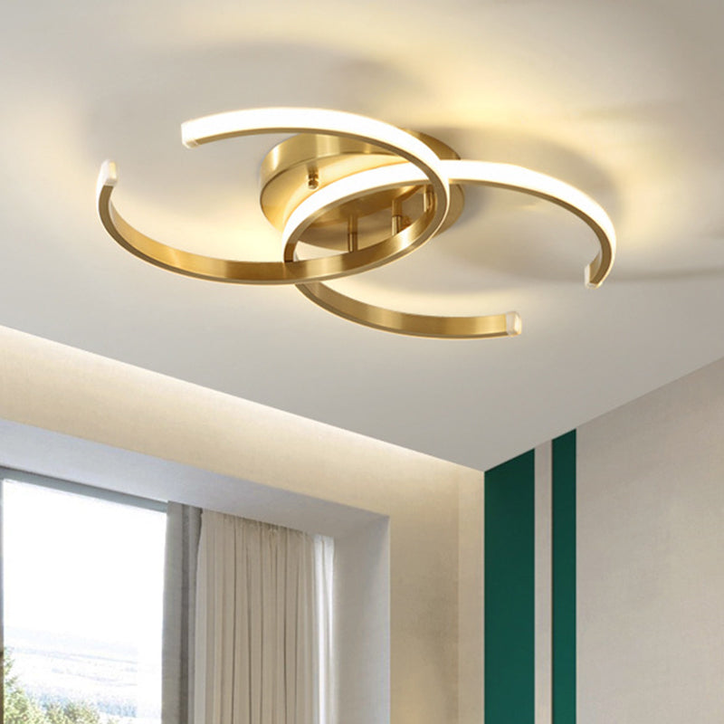 Minimalist LED Gold Flush Mount Ceiling Light for Bedroom - Acrylic Dual C-Shape Flushmount