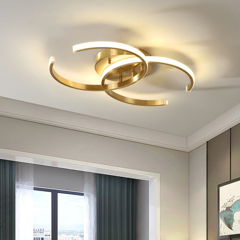 Minimalist LED Gold Flush Mount Ceiling Light for Bedroom - Acrylic Dual C-Shape Flushmount