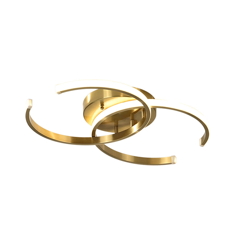 Minimalist LED Gold Flush Mount Ceiling Light for Bedroom - Acrylic Dual C-Shape Flushmount
