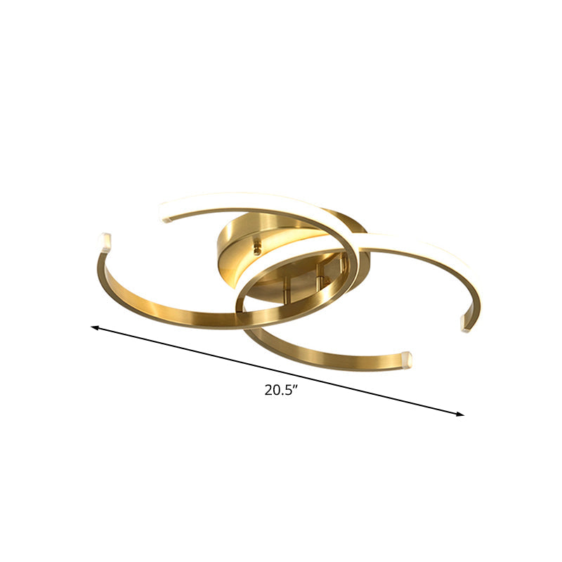 Minimalist LED Gold Flush Mount Ceiling Light for Bedroom - Acrylic Dual C-Shape Flushmount