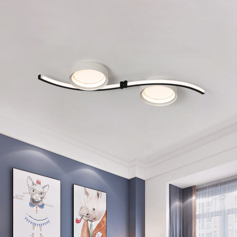 Dual Drum Flush Mount LED Fixture with Linear Design - Black & White Bedroom Lighting