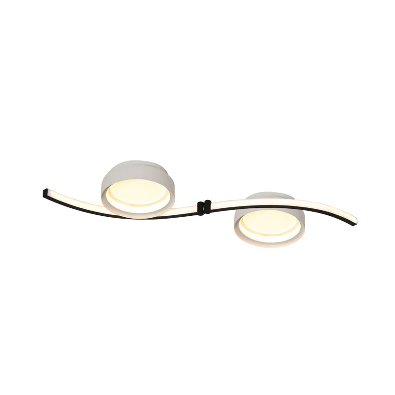 Dual Drum Flush Mount LED Fixture with Linear Design - Black & White Bedroom Lighting