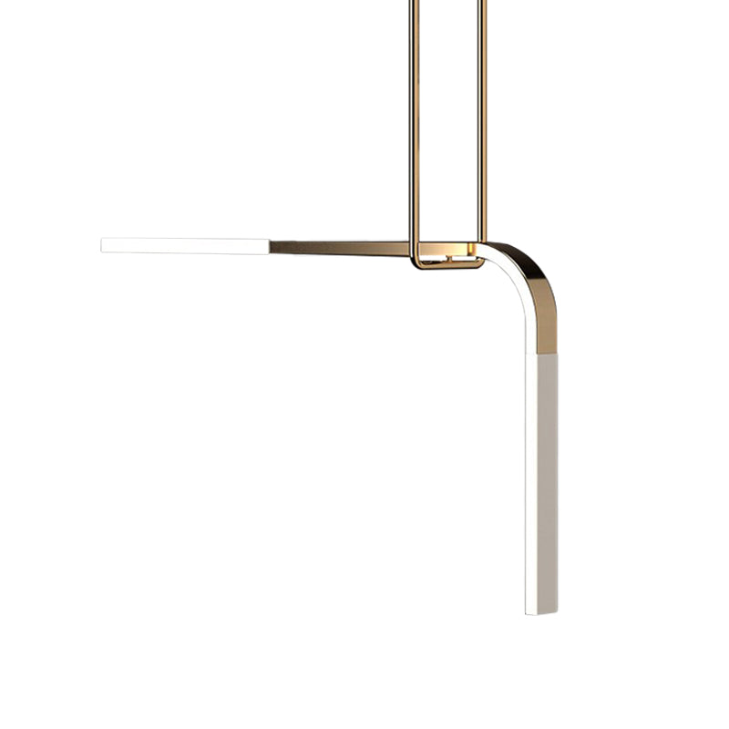 Lampe suspendue LED minimaliste en laiton pour table à manger avec courbure métallique