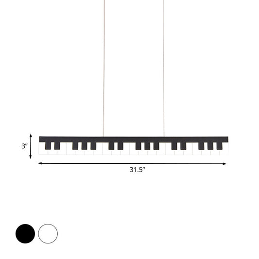 Contemporary Led Acrylic Hanging Ceiling Light In White/Black Piano Key Shape White/Warm/Natural