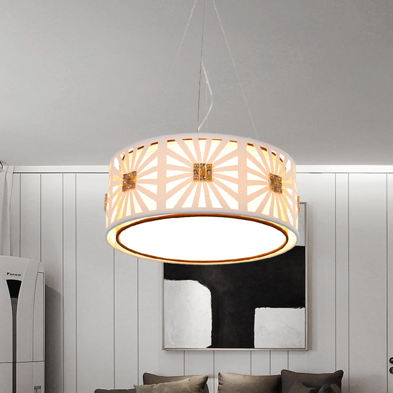 Contemporary Led Metal Hanging Drum Pendant Light With Fabric Shade White 18/21.5 Wide