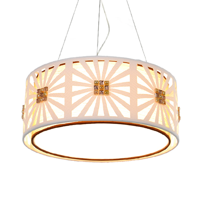 Contemporary LED Drum Pendant with Metal Frame - White & Fabric Shade, 18"/21.5" Wide
