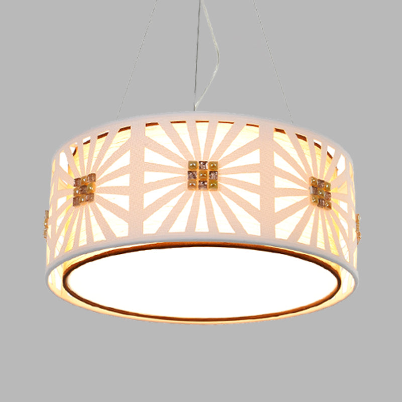 Contemporary LED Drum Pendant with Metal Frame - White & Fabric Shade, 18"/21.5" Wide
