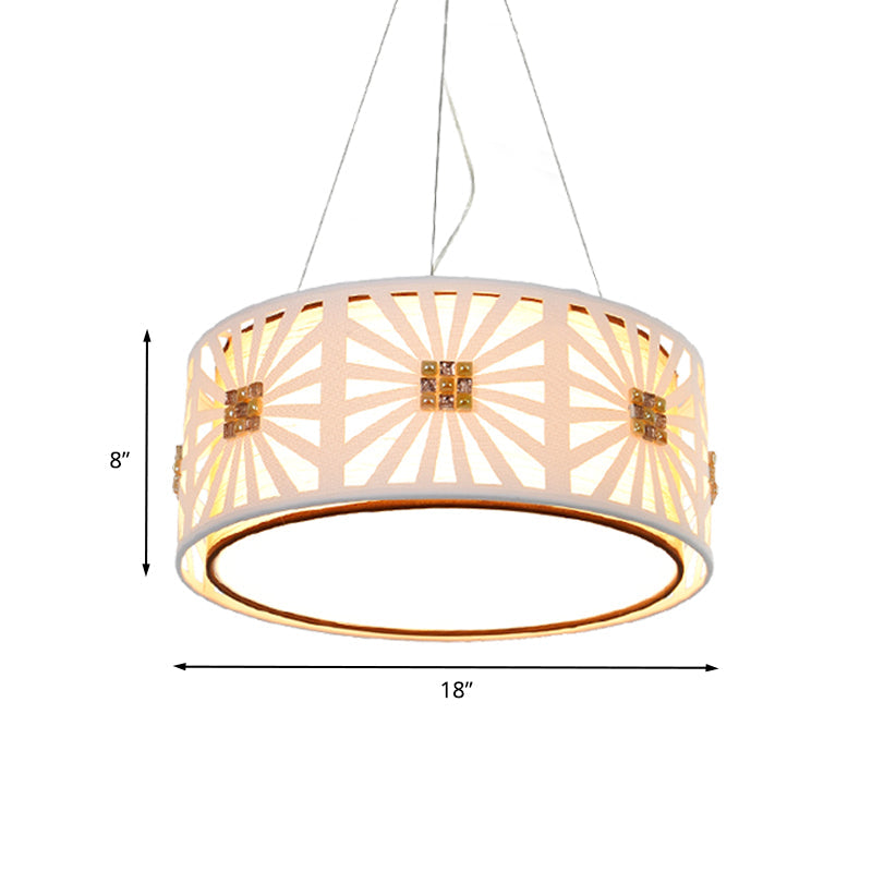 Contemporary Led Metal Hanging Drum Pendant Light With Fabric Shade White 18/21.5 Wide