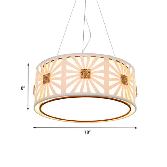 Contemporary Led Metal Hanging Drum Pendant Light With Fabric Shade White 18/21.5 Wide