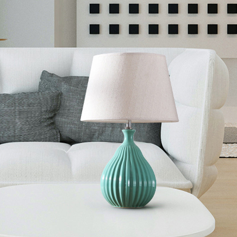 Minimalist White/Green Teardrop Night Light With Cone Fabric Shade