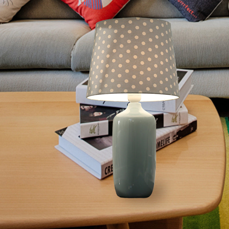 Modern 1-Head Bedroom Night Table Light With Tapered Fabric Shade Vibrant Pink/Blue/Green Finish