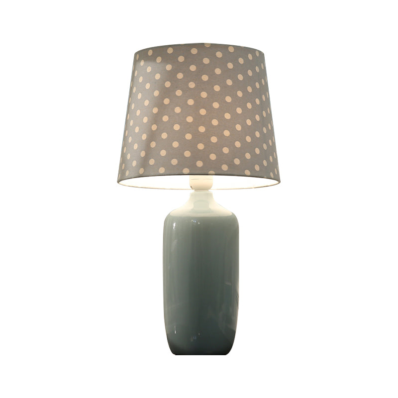 Modern 1-Head Bedroom Night Table Light With Tapered Fabric Shade Vibrant Pink/Blue/Green Finish