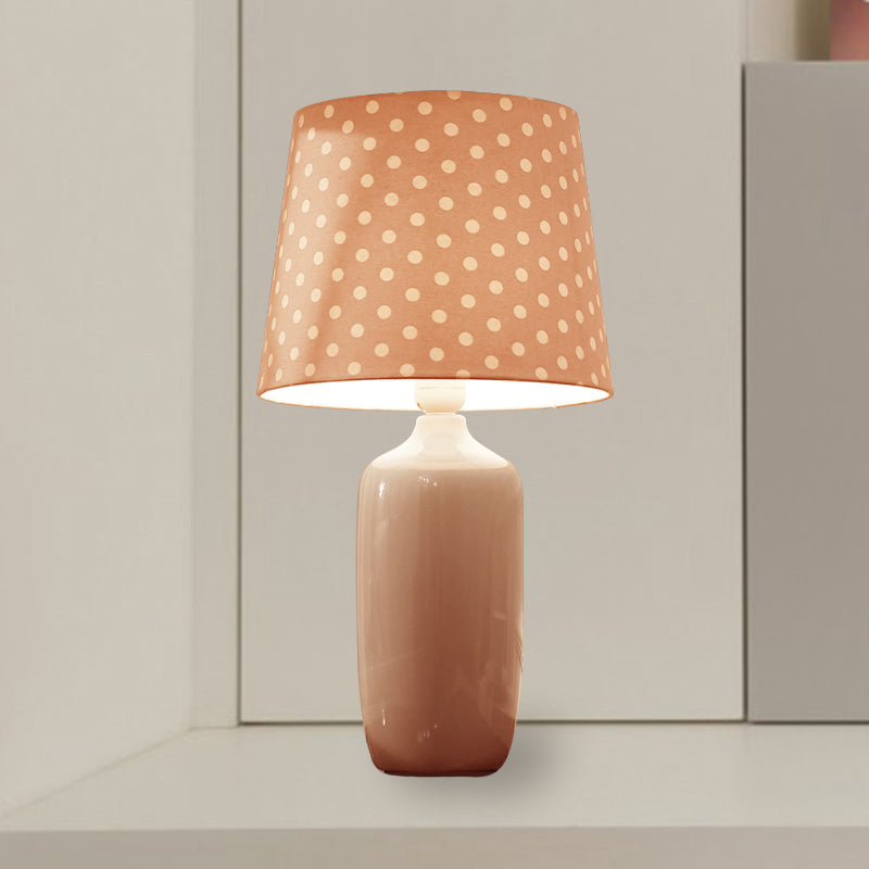 Modern 1-Head Bedroom Night Table Light With Tapered Fabric Shade Vibrant Pink/Blue/Green Finish