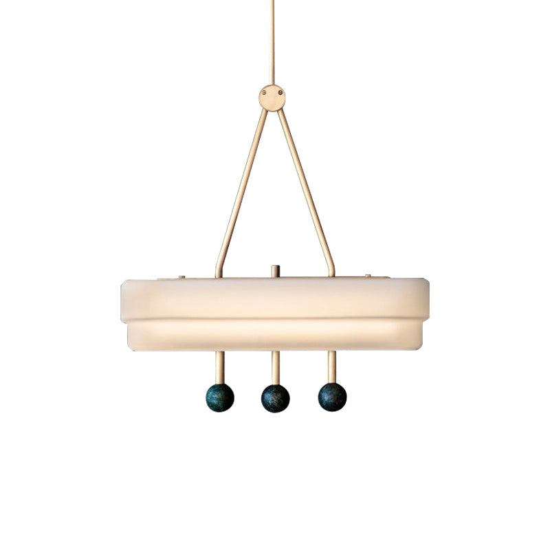 Opal Glass Linear Pendant Lighting Fixture - Nordic LED Hanging Lamp Kit in White/Warm Light for Dining Room