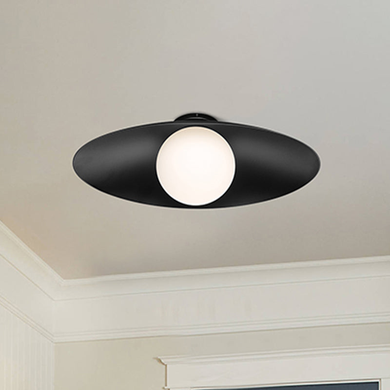 Modern Simple Orb Flush Mount Ceiling Light with Frosted Glass - 1 Light, Black/White, Oval Metal Shade