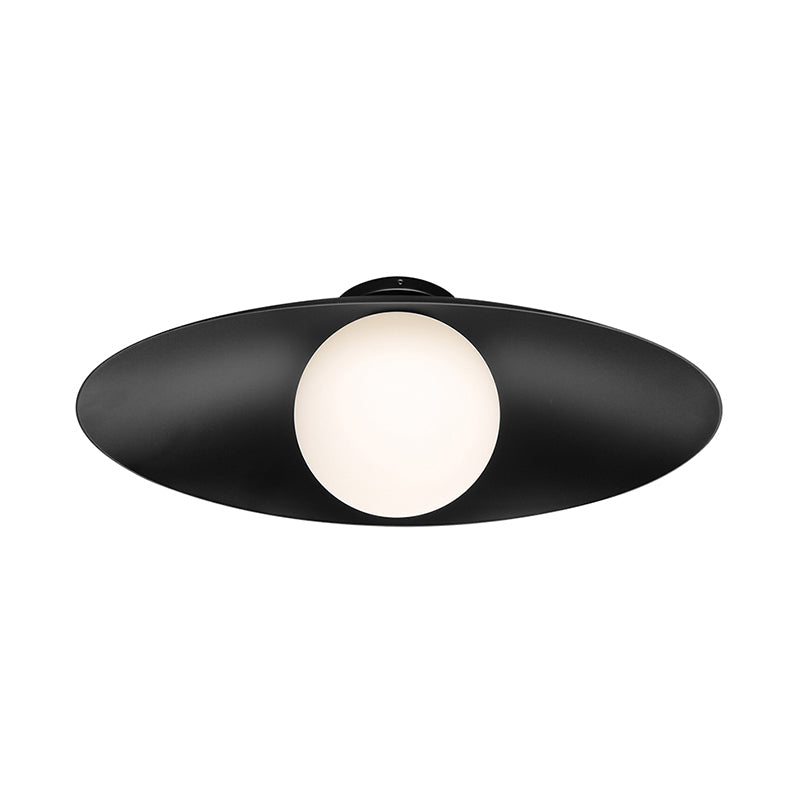 Modern Simple Orb Flush Mount Ceiling Light with Frosted Glass - 1 Light, Black/White, Oval Metal Shade