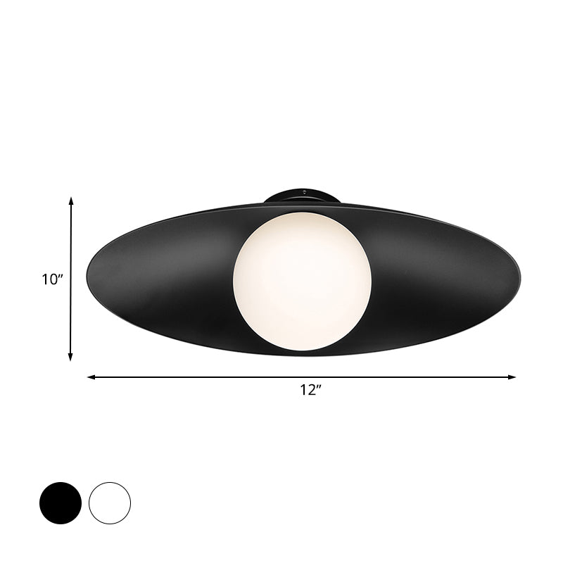 Modern Simple Orb Flush Mount Ceiling Light with Frosted Glass - 1 Light, Black/White, Oval Metal Shade
