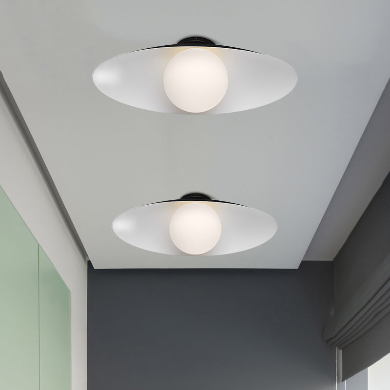 Modern Simple Orb Flush Mount Ceiling Light with Frosted Glass - 1 Light, Black/White, Oval Metal Shade