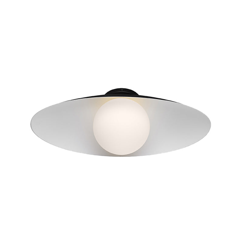 Modern Simple Orb Flush Mount Ceiling Light with Frosted Glass - 1 Light, Black/White, Oval Metal Shade