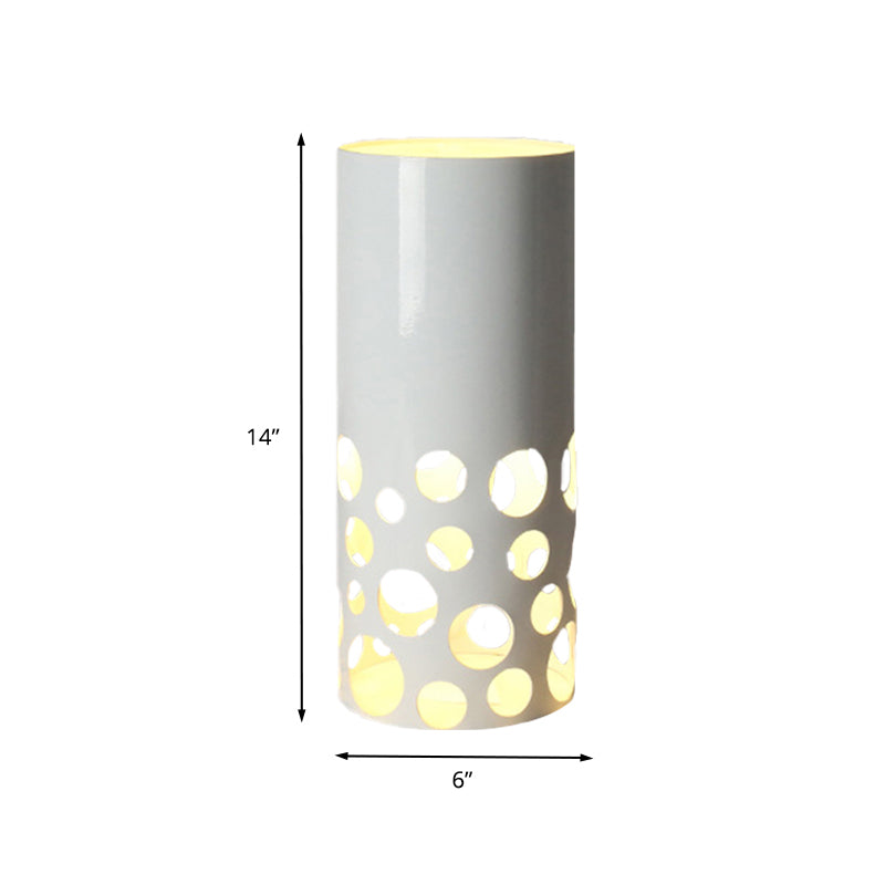 Modern Led Tearoom Table Light - White Finish Desk Lamp With Cylinder Metal Shade