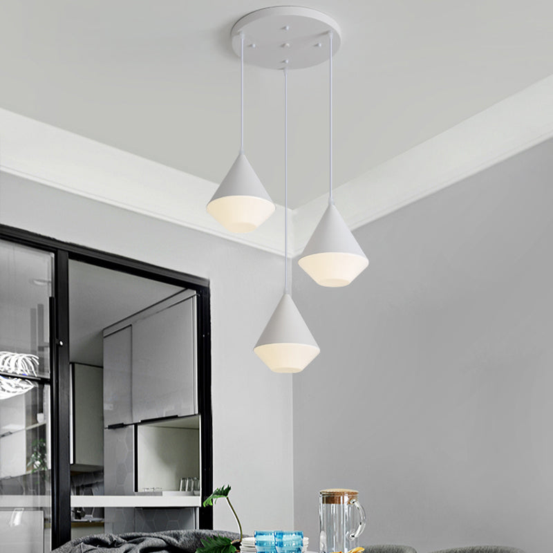 Modern Acrylic Cone Pendant Light with 3 Heads - White/Grey Coffee House Hanging Lamp