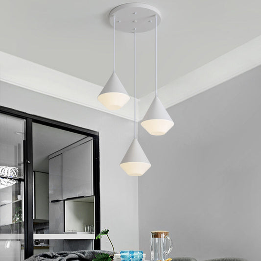 Modern Acrylic Cone Pendant Light with 3 Heads - White/Grey Coffee House Hanging Lamp