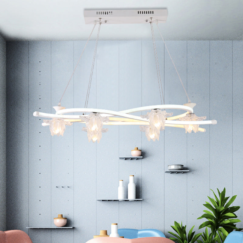 Contemporary Acrylic Twist 6-Head Pendant: White LED Hanging Lamp with Floral Shade in Warm/White/Natural Light