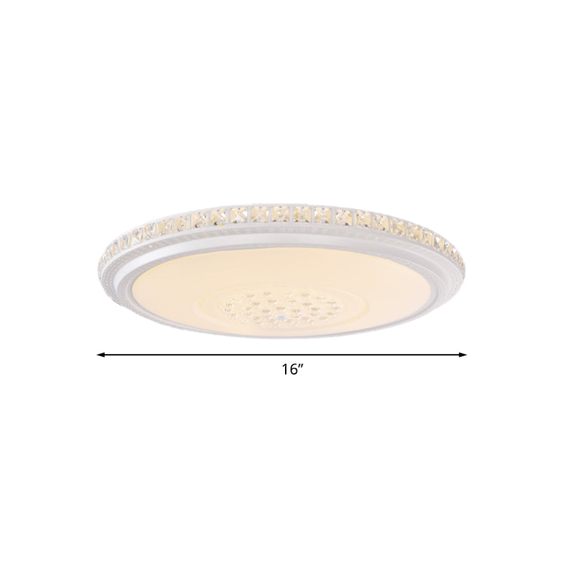 Modern LED Ceiling Flush Light with Crystal Detail, White, Warm/White Light, 12"/16"/19.5" Dia.