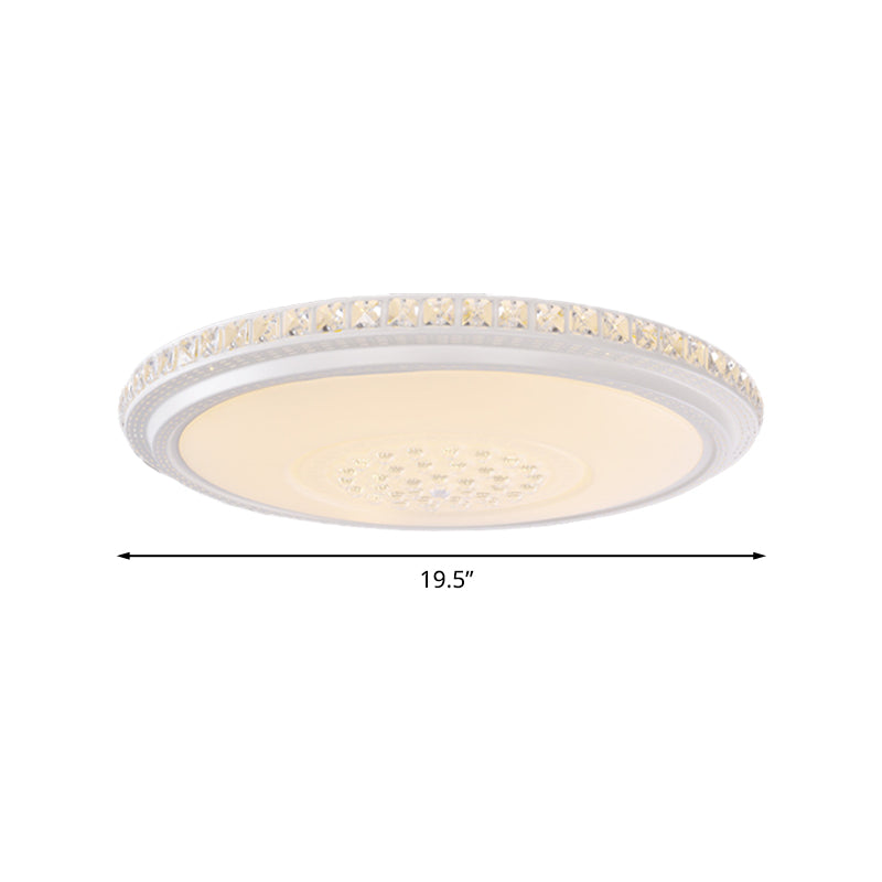 Modern LED Ceiling Flush Light with Crystal Detail, White, Warm/White Light, 12"/16"/19.5" Dia.
