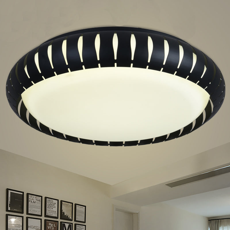 Contemporary Metal Doughnut Flush Lighting - White/Black LED Flush Mount Fixture with Hollow-out Design in White/Warm/3 Color Light
