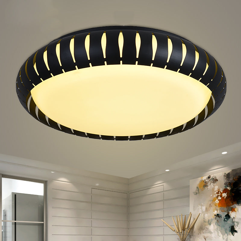 Contemporary Metal Doughnut Flush Lighting - White/Black LED Flush Mount Fixture with Hollow-out Design in White/Warm/3 Color Light