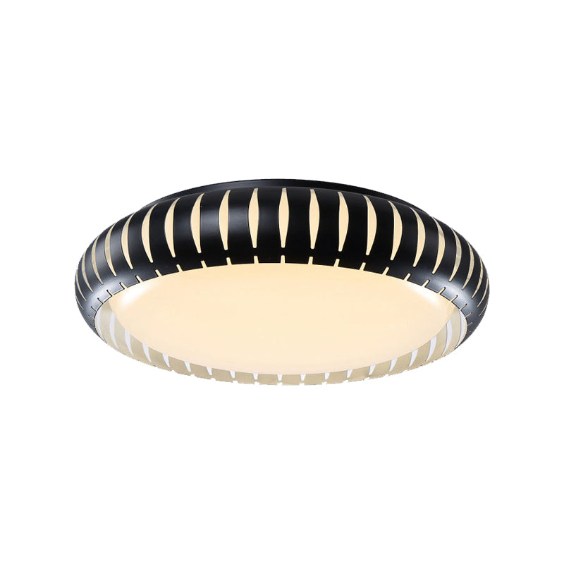 Contemporary Metal Doughnut Flush Lighting - White/Black LED Flush Mount Fixture with Hollow-out Design in White/Warm/3 Color Light