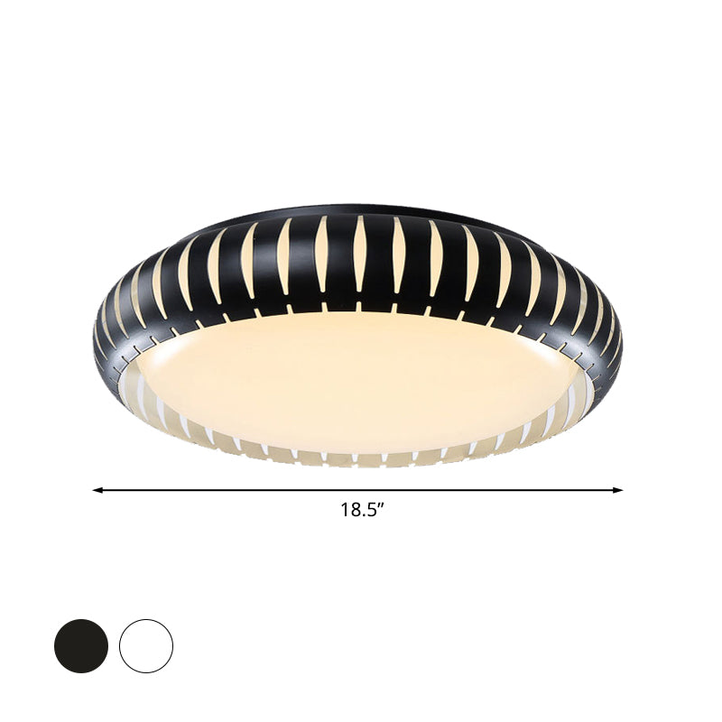 Contemporary Metal Doughnut Flush Lighting - White/Black LED Flush Mount Fixture with Hollow-out Design in White/Warm/3 Color Light