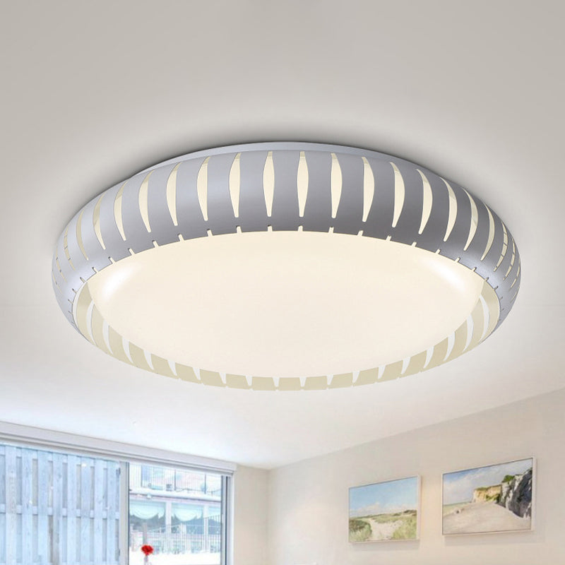 Contemporary Metal Doughnut Flush Lighting - White/Black LED Flush Mount Fixture with Hollow-out Design in White/Warm/3 Color Light