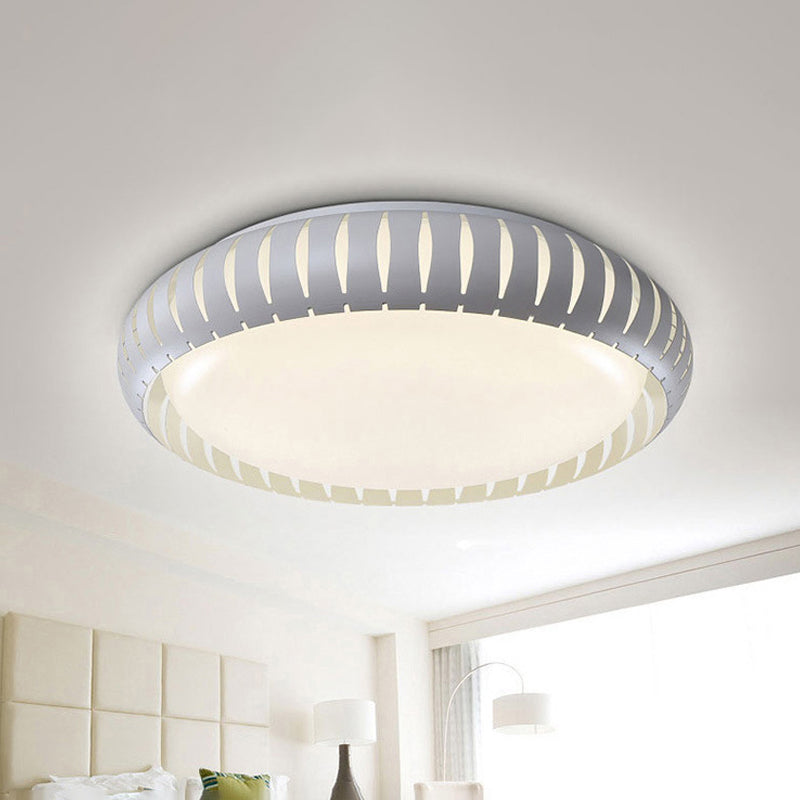 Contemporary Metal Doughnut Flush Lighting - White/Black LED Flush Mount Fixture with Hollow-out Design in White/Warm/3 Color Light