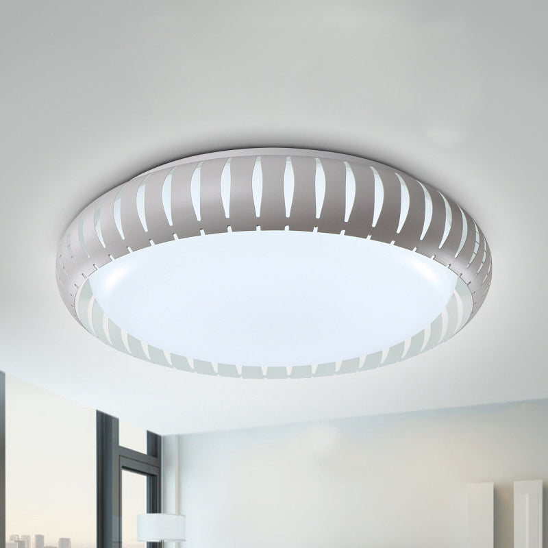 Contemporary Metal Doughnut Flush Lighting - White/Black LED Flush Mount Fixture with Hollow-out Design in White/Warm/3 Color Light