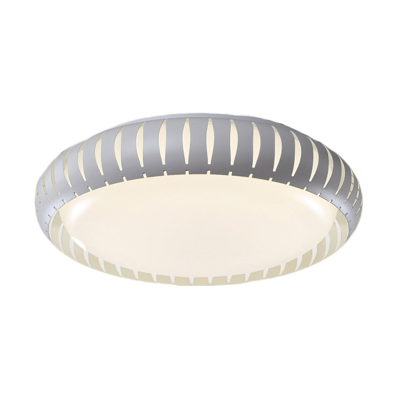 Contemporary Metal Doughnut Flush Lighting - White/Black LED Flush Mount Fixture with Hollow-out Design in White/Warm/3 Color Light