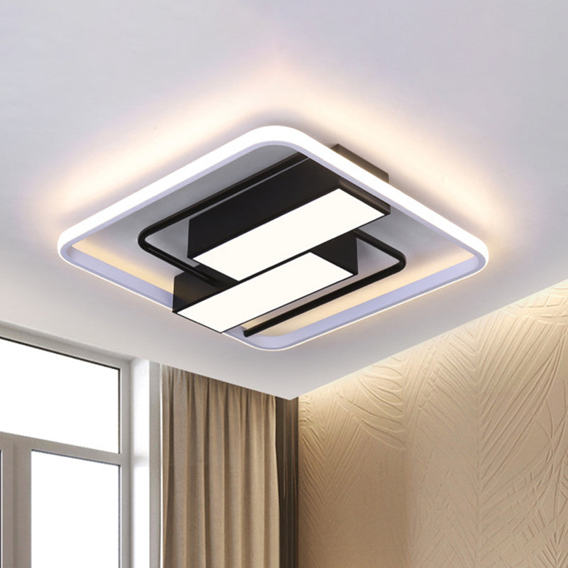 Modernist White & Black Acrylic Flush Mount Light - 18"/21.5" W LED - Square & Rectangle - White/Warm/3 Color Light