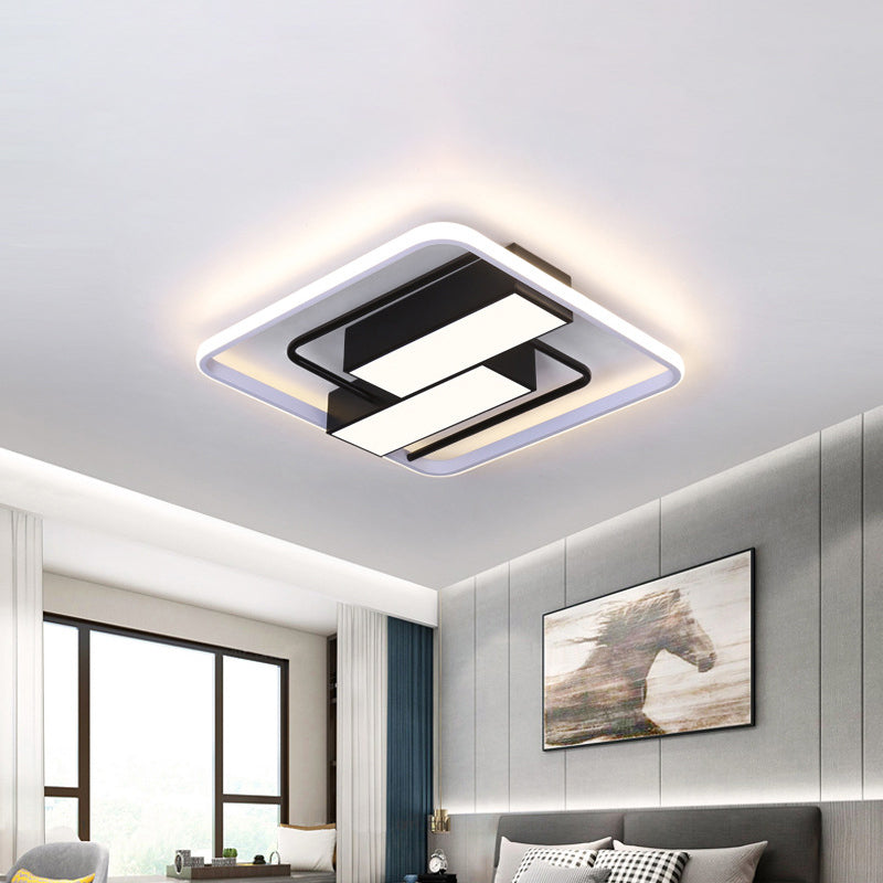 Modernist White & Black Acrylic Flush Mount Light - 18"/21.5" W LED - Square & Rectangle - White/Warm/3 Color Light