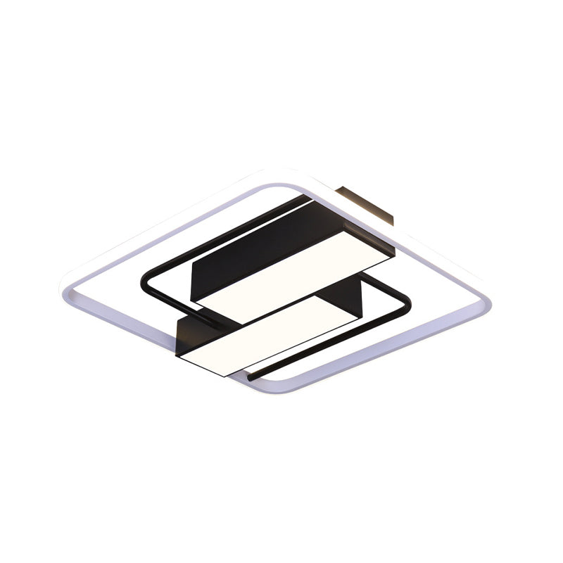 Modernist White & Black Acrylic Flush Mount Light - 18"/21.5" W LED - Square & Rectangle - White/Warm/3 Color Light