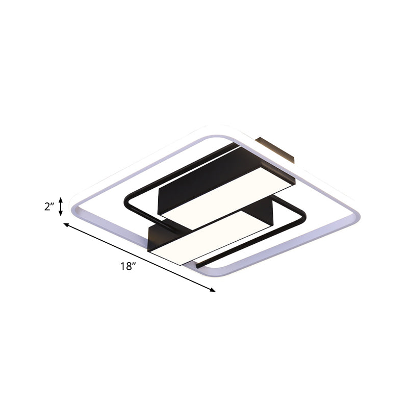 Modernist White & Black Acrylic Flush Mount Light - 18"/21.5" W LED - Square & Rectangle - White/Warm/3 Color Light