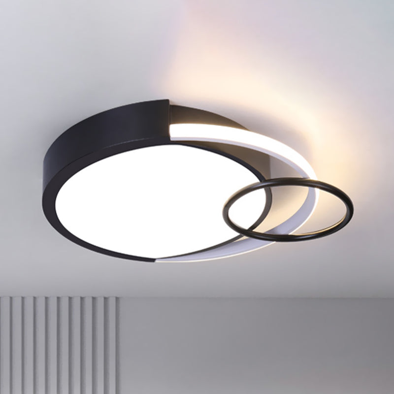 Sleek Black Circle Flush Mount Minimalist LED Metallic Ceiling Lamp - 16.5"/20" Diameter, Versatile with White/Warm/3 Color Light - Ideal for Bedroom